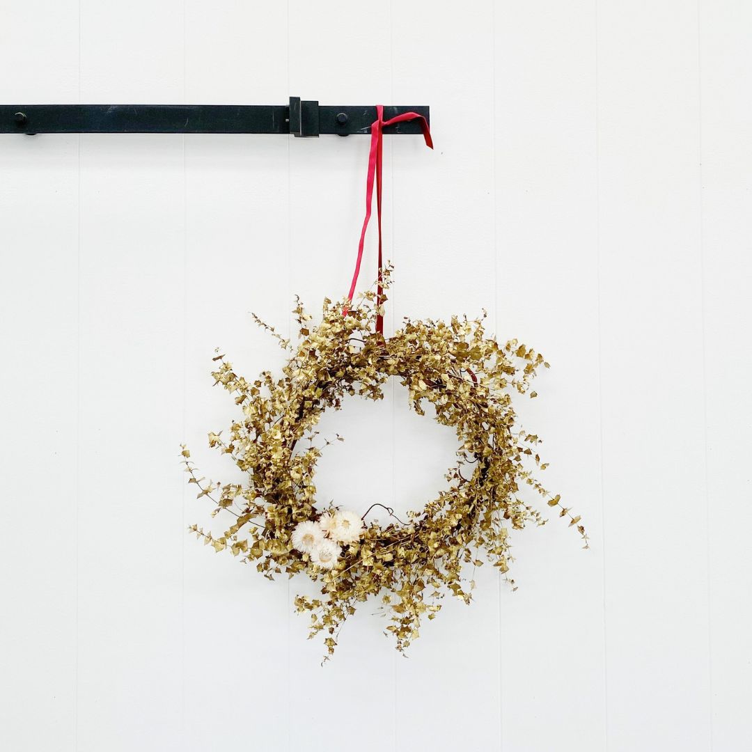 One-of-a-kind Gold with Strawflower Christmas Wreath